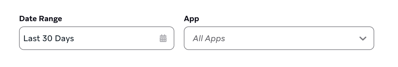 Date range and app fields on the Home dashboard.